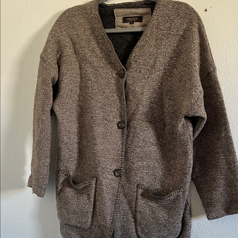 MARC AUREL VITAGE Brown Knit Button-Up Blazer